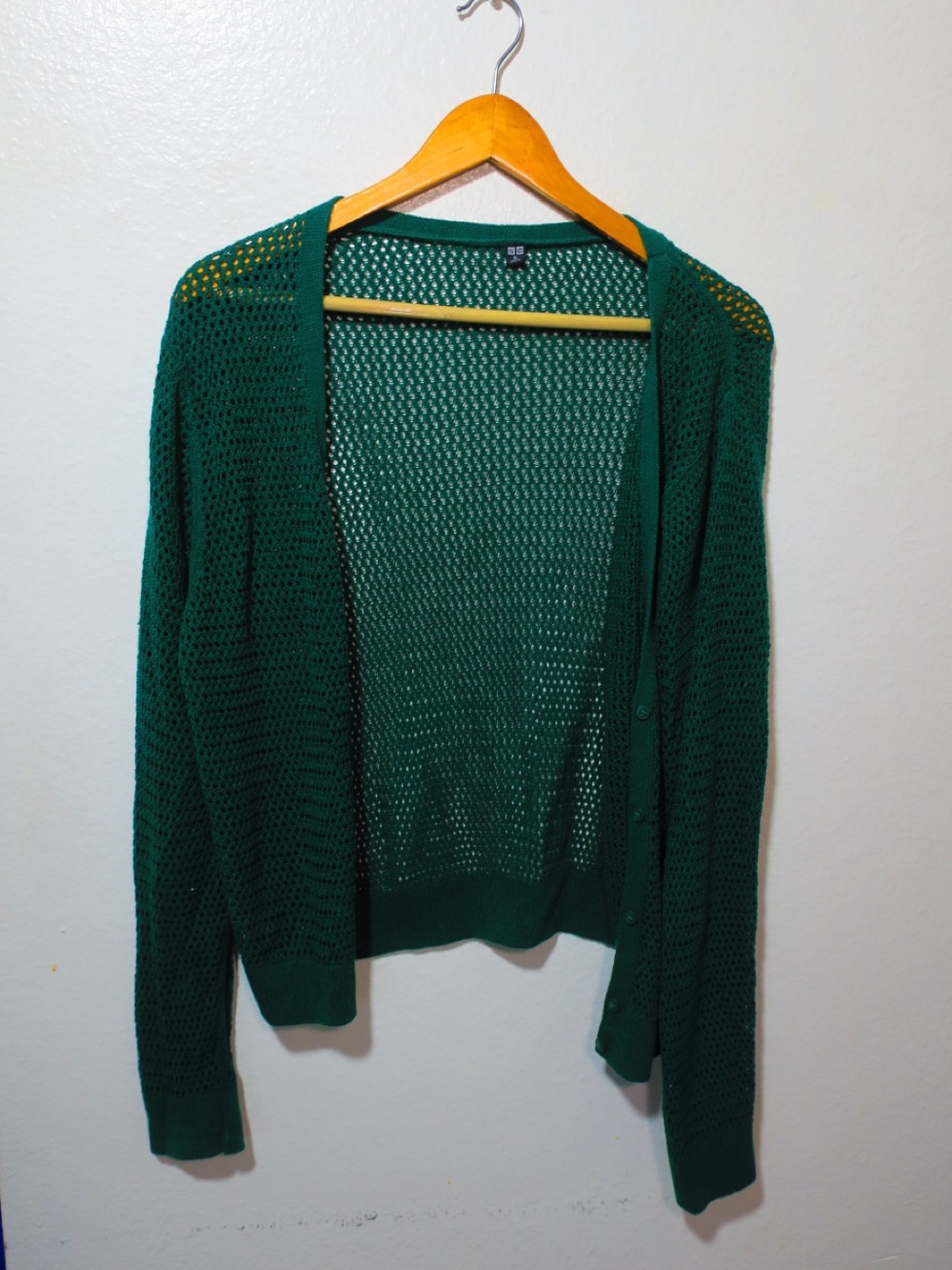 Uniqlo Forest Green Open-Knit Button Cardigan